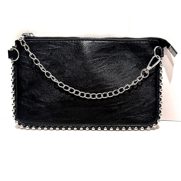 Handbags - Silver Studded Black Vegan Leather Clutch & Crossbody
